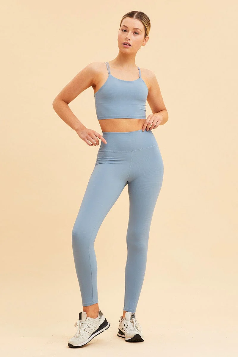 Blue Rib Legging Active Stretch Full Length
