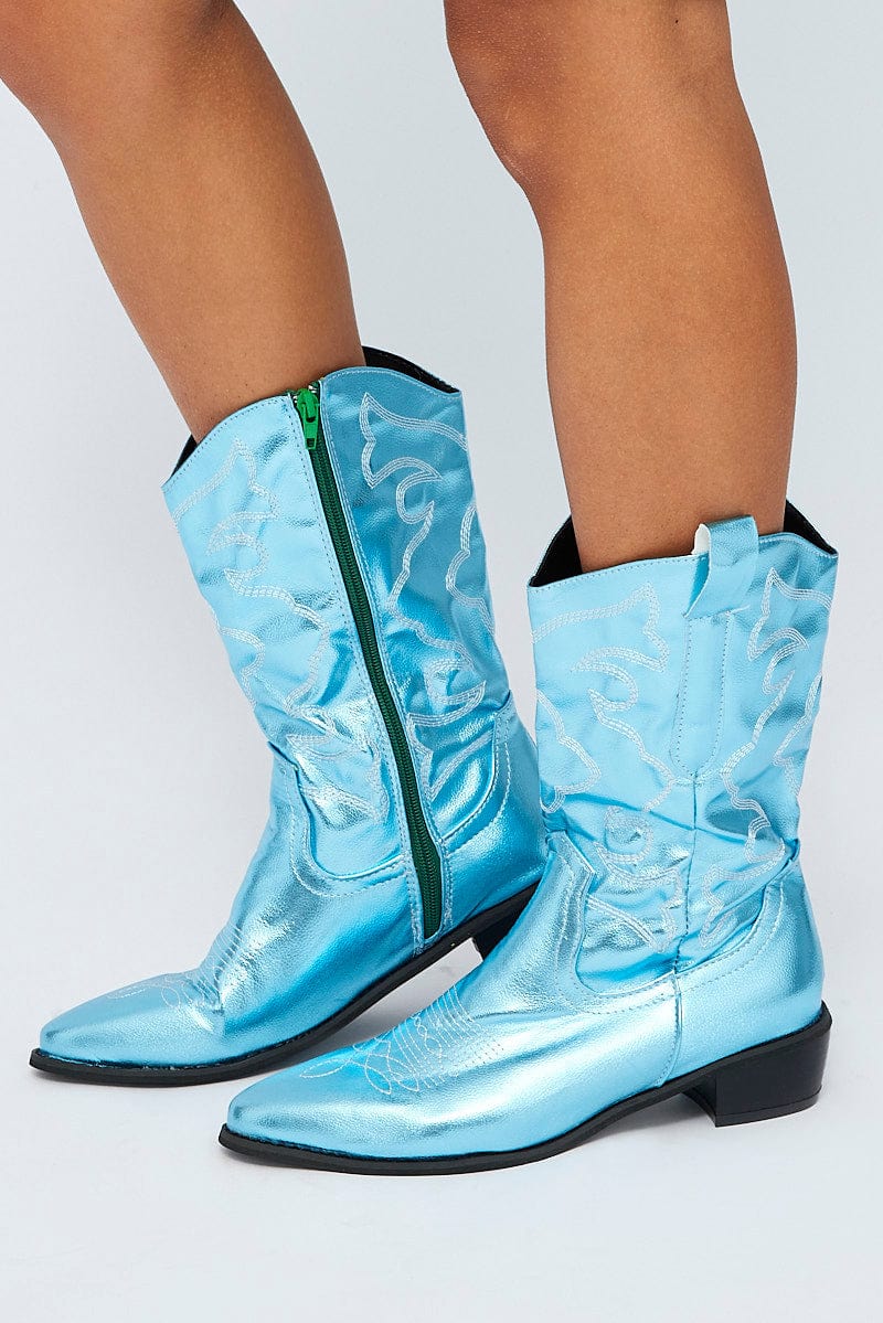 Blue Festival Western Metallic Cowboy Boot