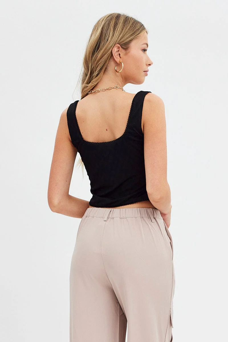 Black Singlet Sleeveless Scoop Neck Bustier Hook & Eye