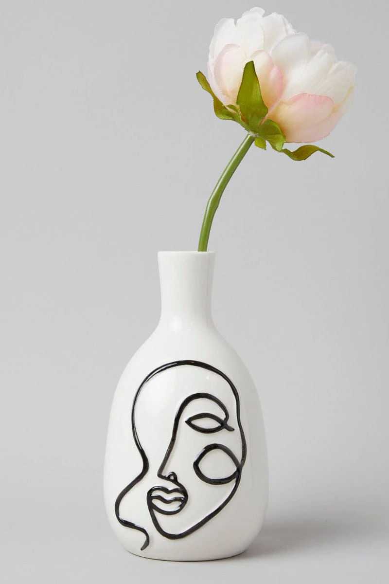 White Abstract Face Vase