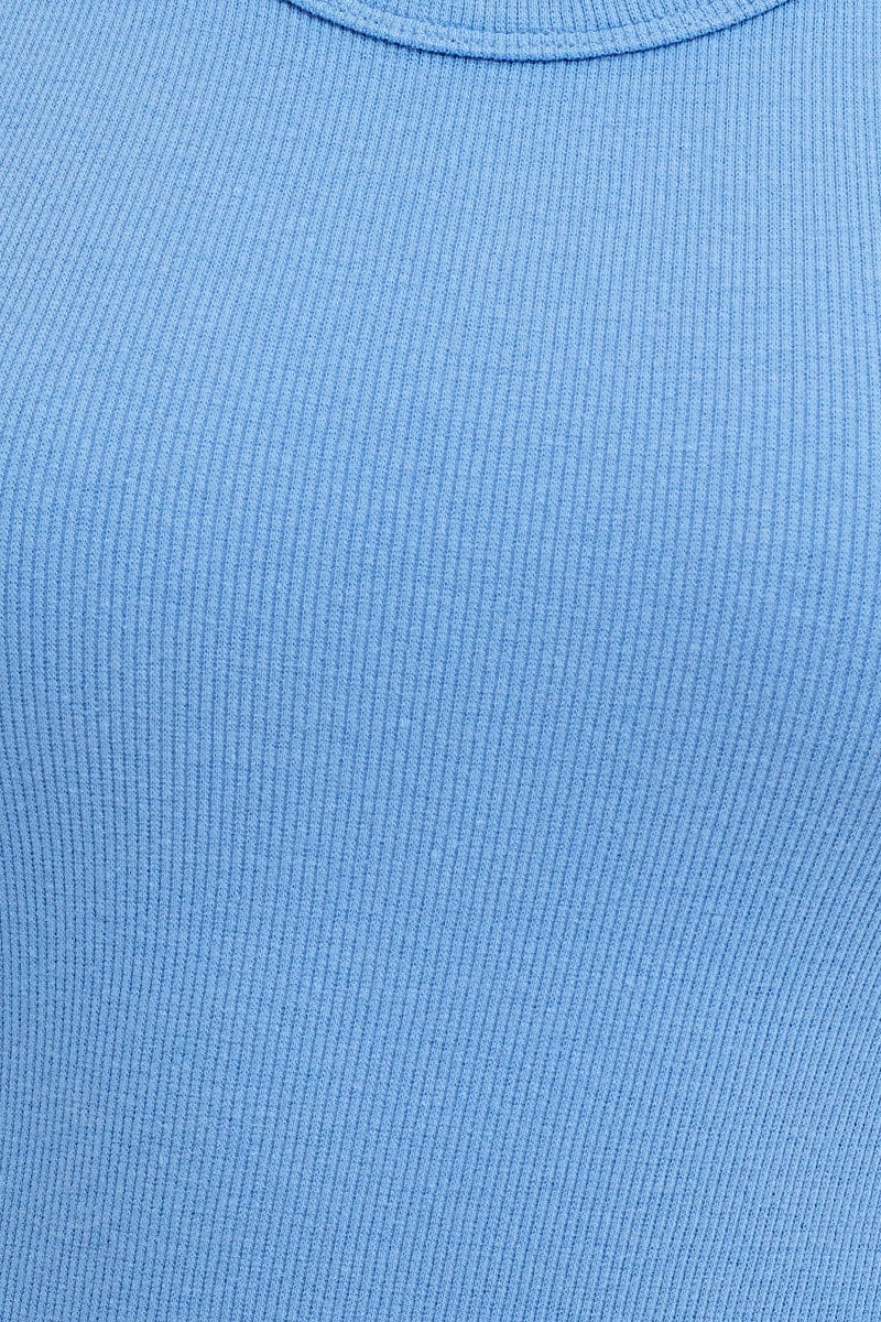 Blue Dress Round Neck Sleeveless Rib