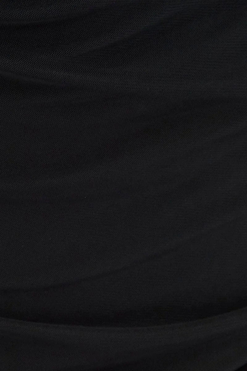 Black Bodysuit Long Sleeve Square Neck Mesh Lined