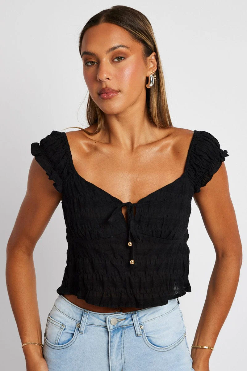 Black Puff Sleeve Top Short Sleeve