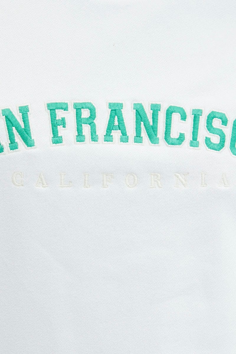 White Sweat Shirt Long Sleeve Crew Neck San Francisco