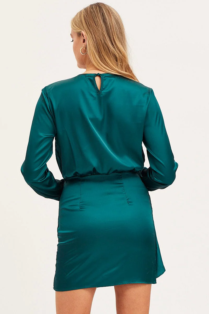 Green Mini Dress Long Sleeve Evening