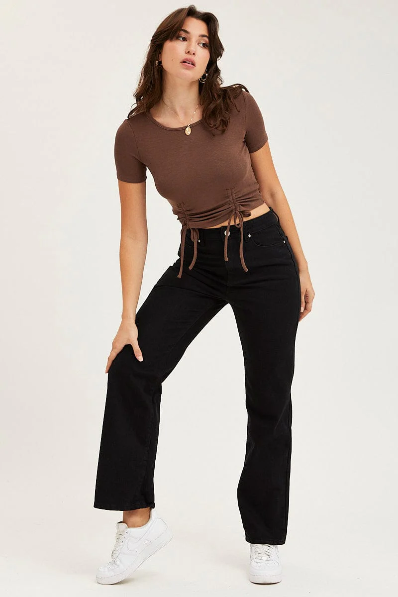 Brown Jersey Top Ribbed