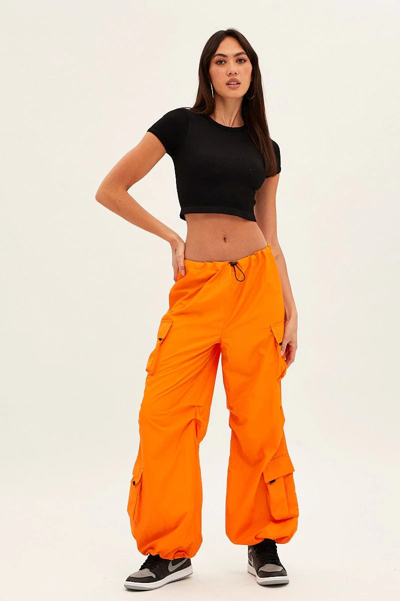 Orange Low Rise Cargo Pants
