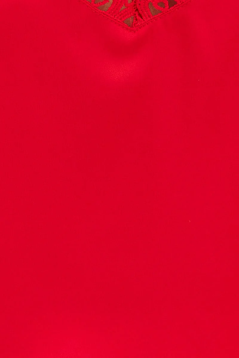 Red Pyjamas Set Sleeveless Cami Shorts Satin