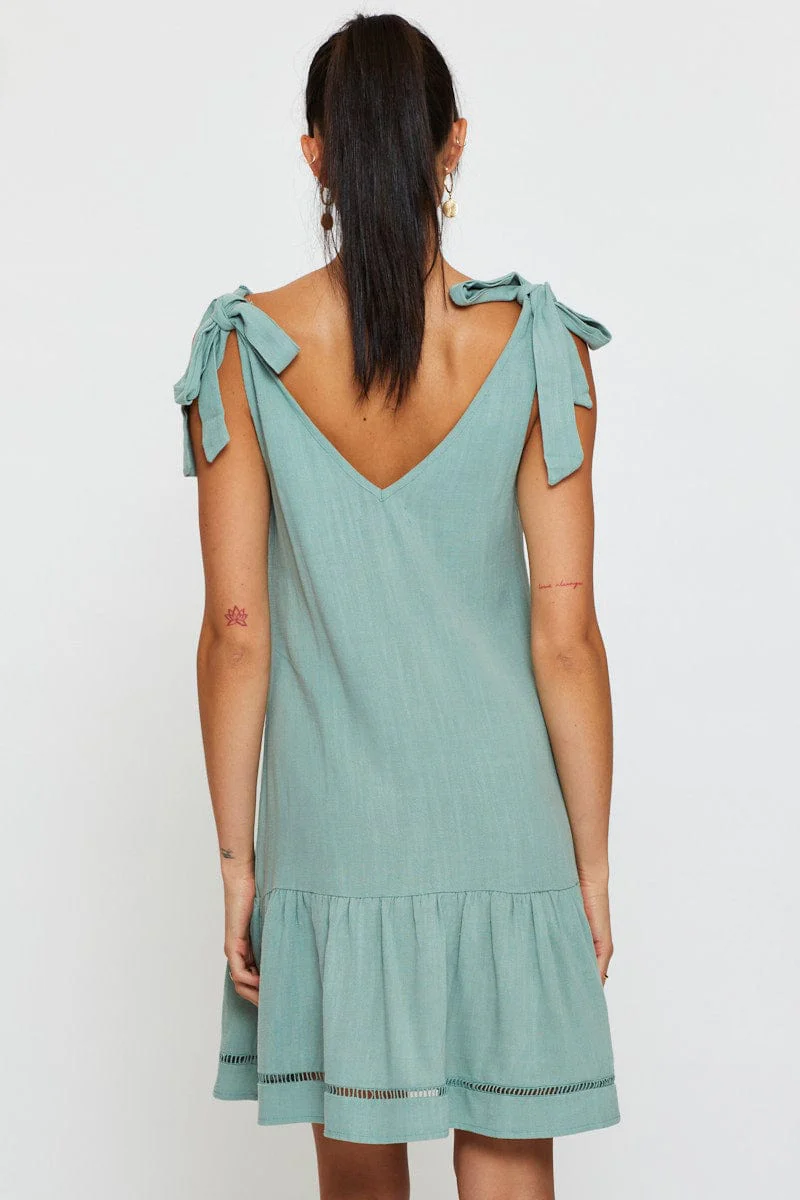 Green Mini Dress V Neck