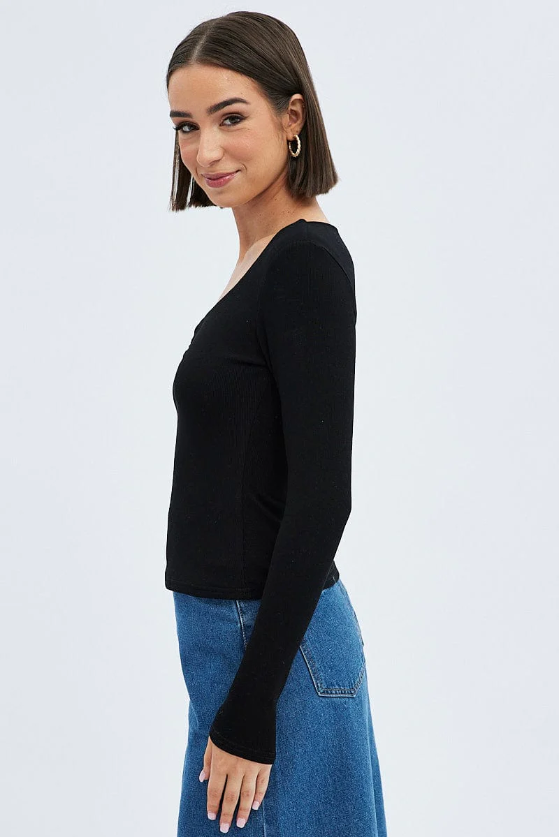 Black Top Long Sleeve Round Neck