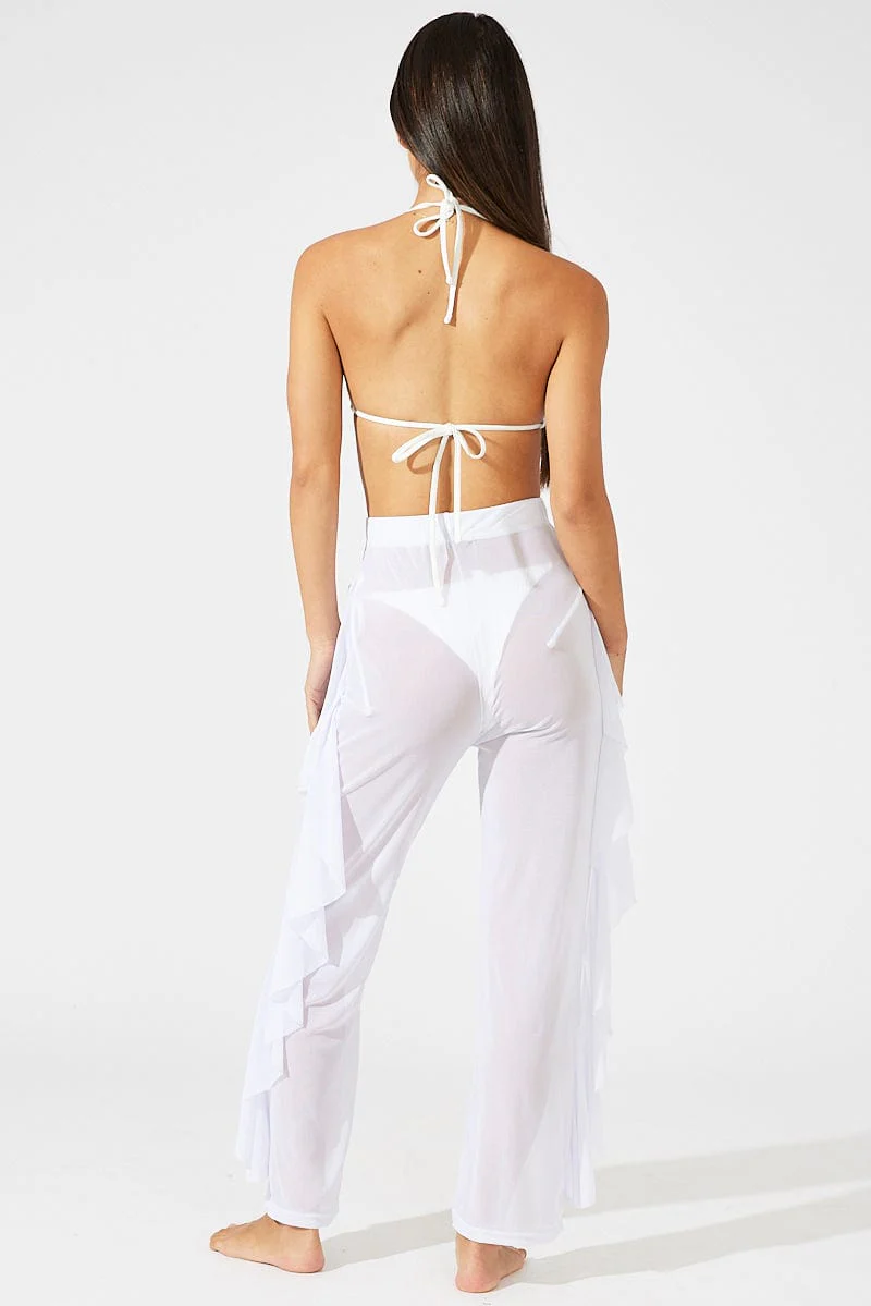 White Ruffle Beach Pants