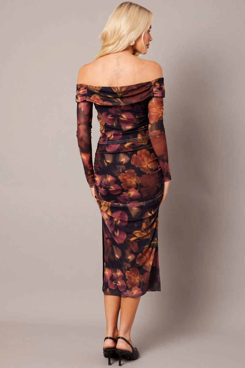 Multi Floral Bodycon Dress