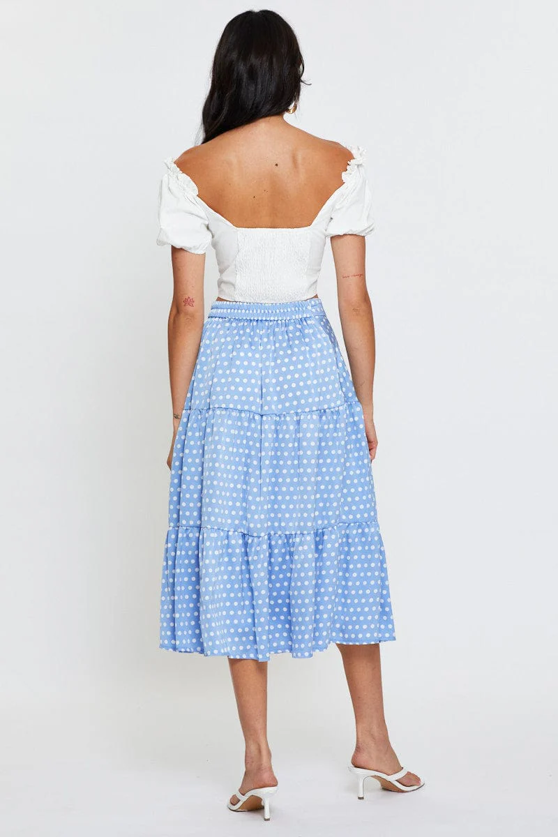 Polka Dot Midi Skirt High Rise