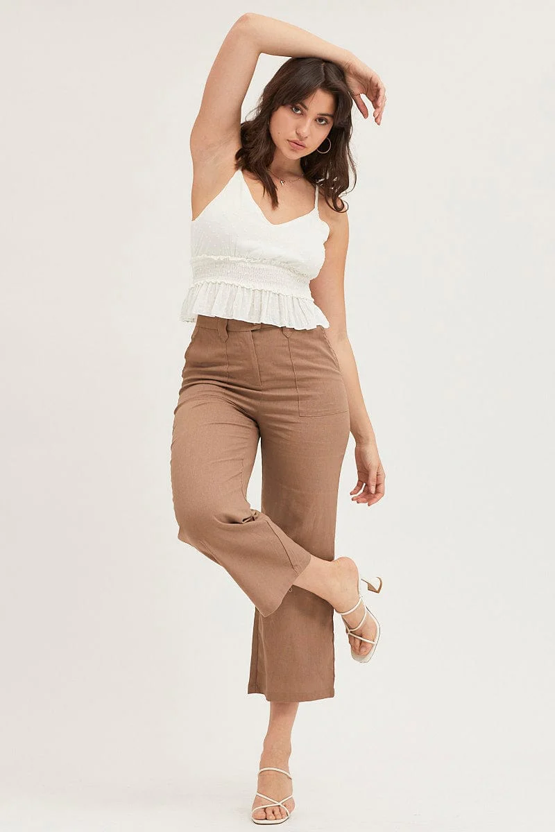 Brown Wide Leg Pants High Rise