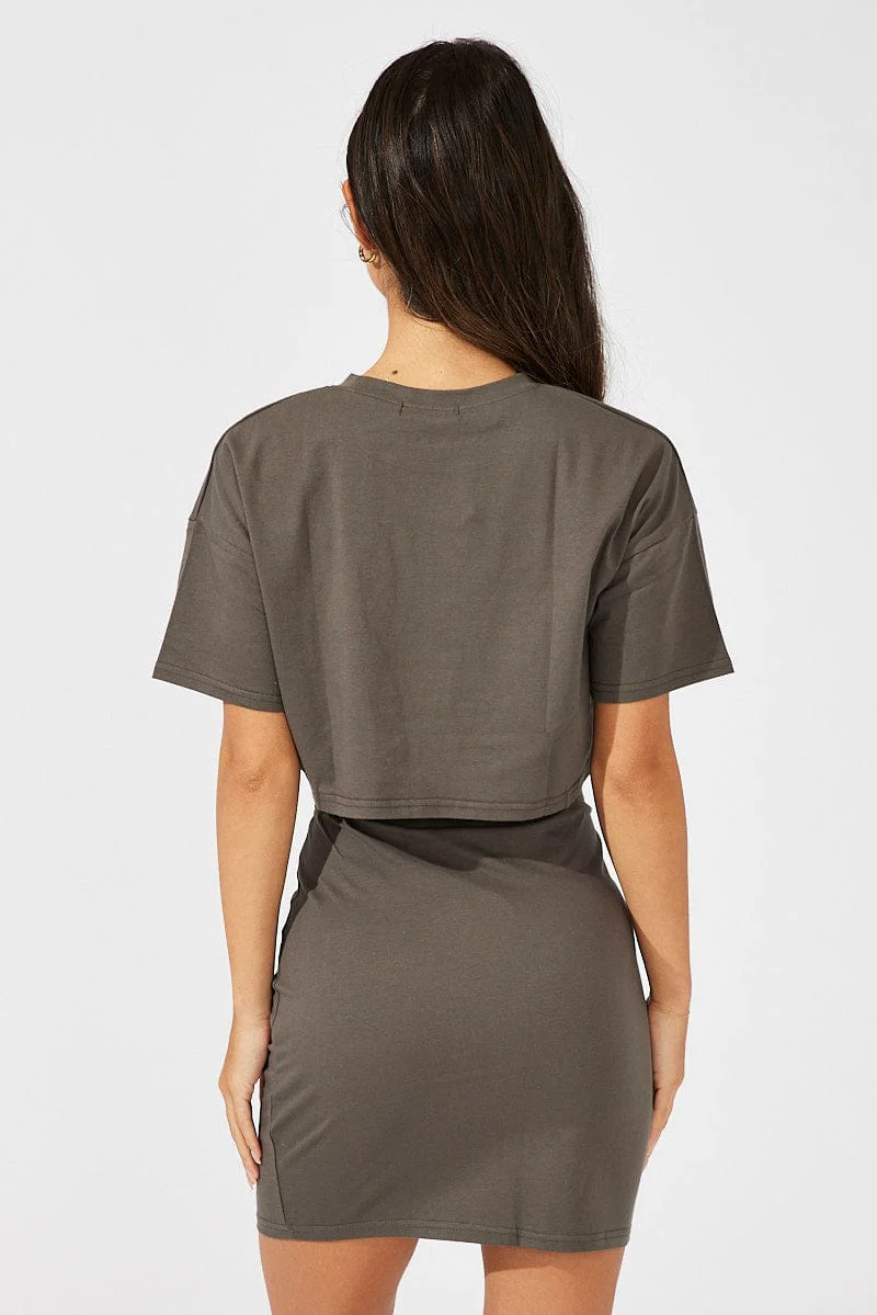 Grey Graphic Skirt Motor Bike Mini Tube Skirt