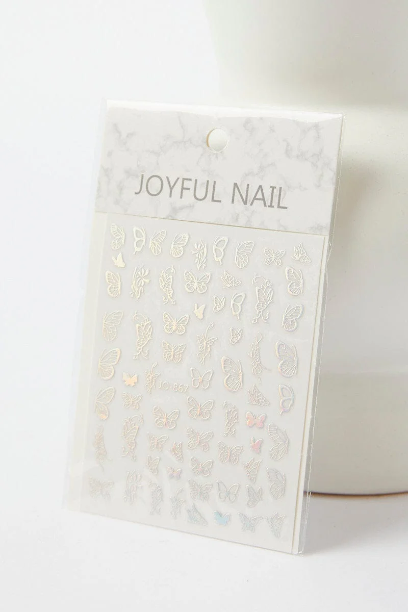 Silver Butterfly Pattern Nail Art Sticker Decals