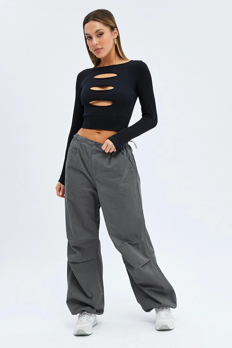 Grey Parachute Cargo Pants