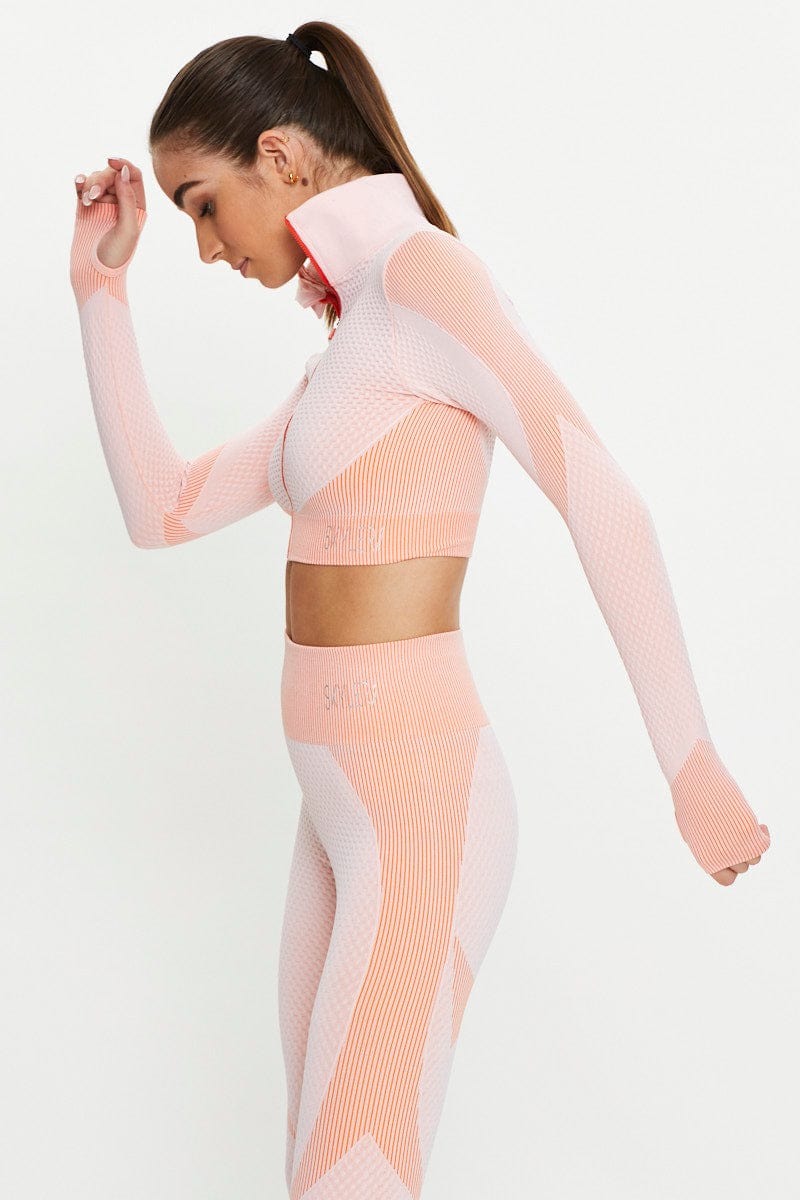 Orange Seamless Contrast Panel Activewear Top