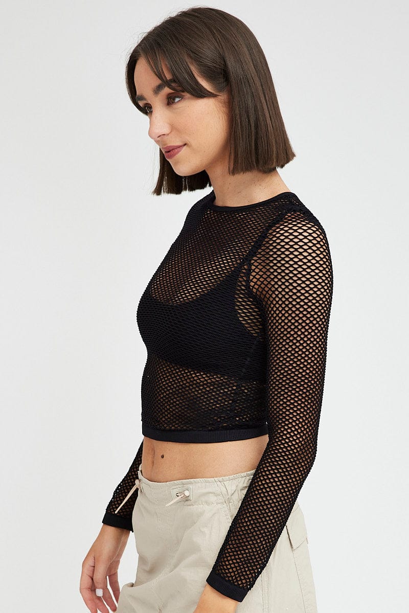Black Fishnet Top Long Sleeve
