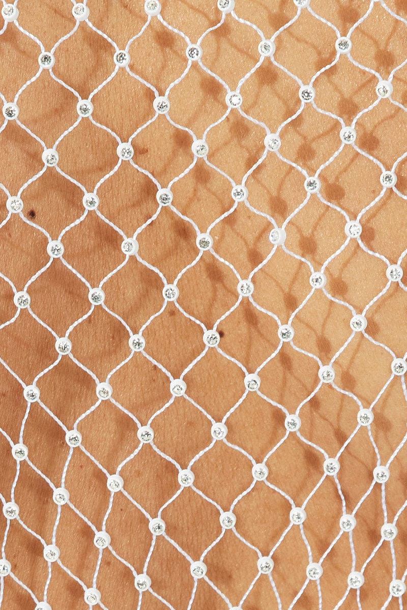 White Rhinestone Mesh Fishnet Top