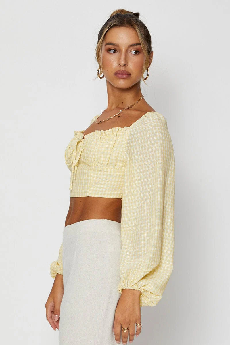 Check Crop Top Long Sleeve