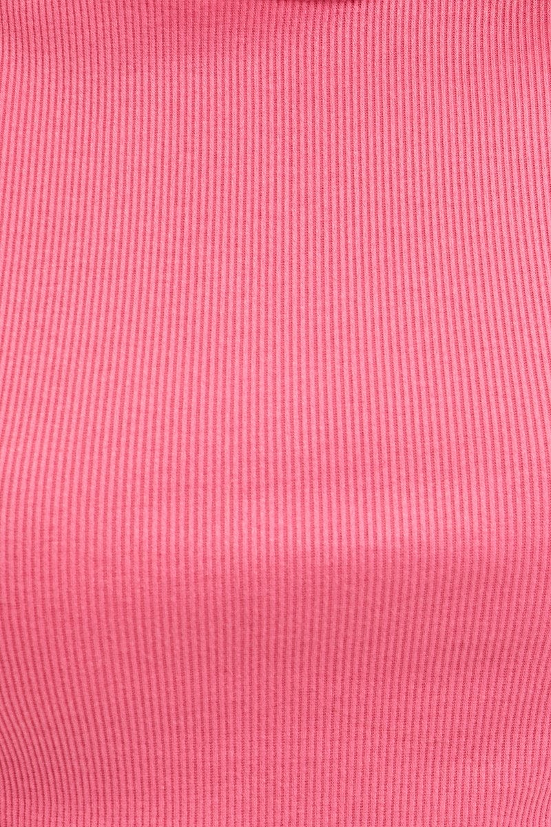 Pink Ribbed Tank Top Crew Neck