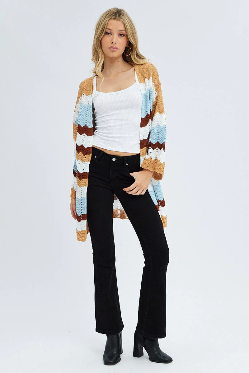 Stripe Knit Cardigan Long Sleeve Longline