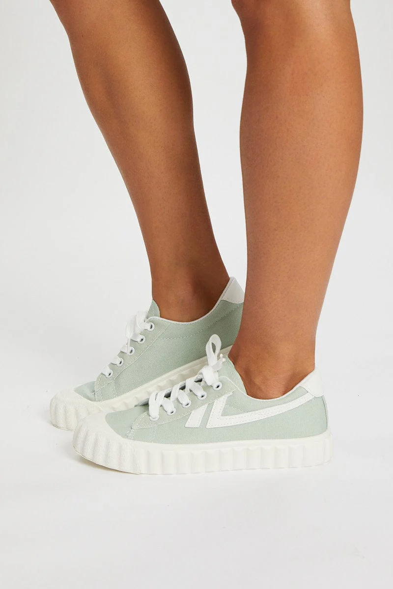 Green Contrast Line Detail Sneakers