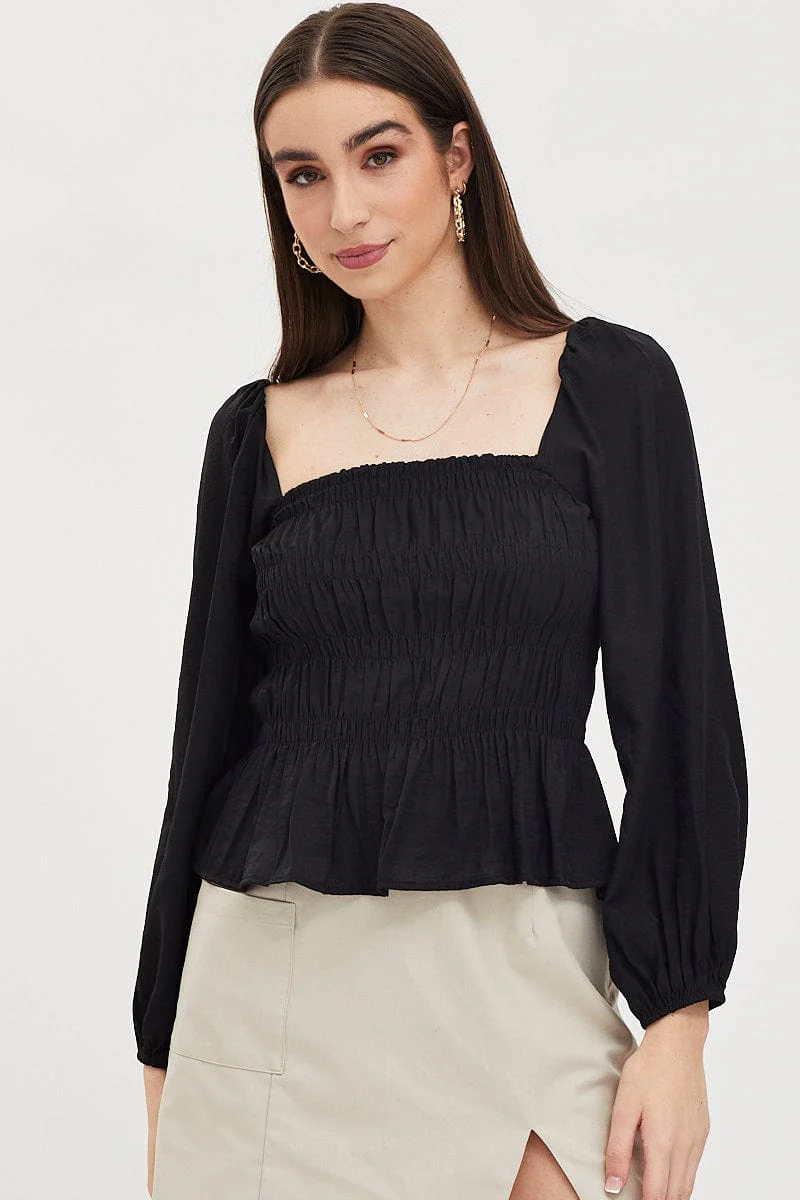 Black Peplum Top Long Sleeve
