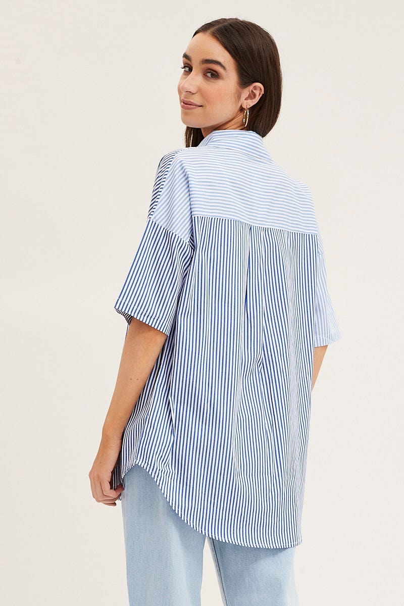 Stripe Half Sleeve Stripe Longline Shirt