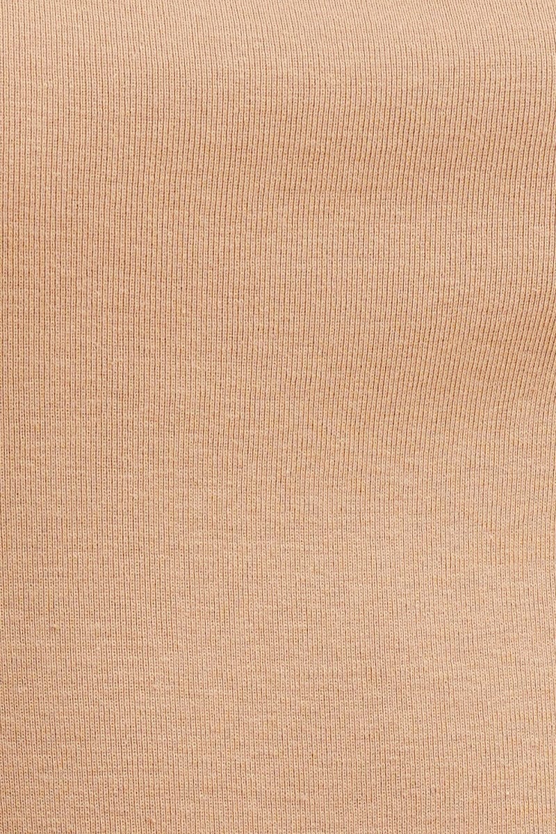 Beige Rib T-Shirt Crew Neck Short Sleeve