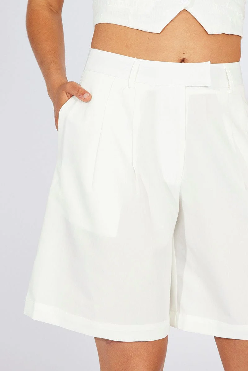 White Tailored Longline Mid Rise Short