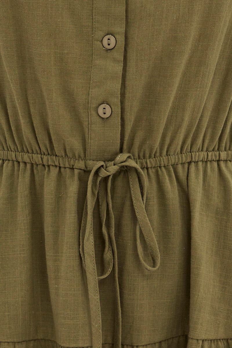 Green Shirt Dress Short Sleeve V-Neck Tiered