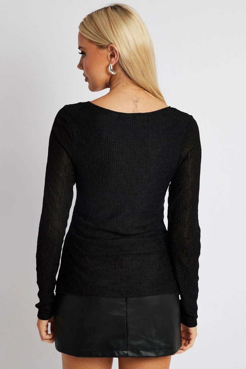 Black Textured Top Long Sleeve