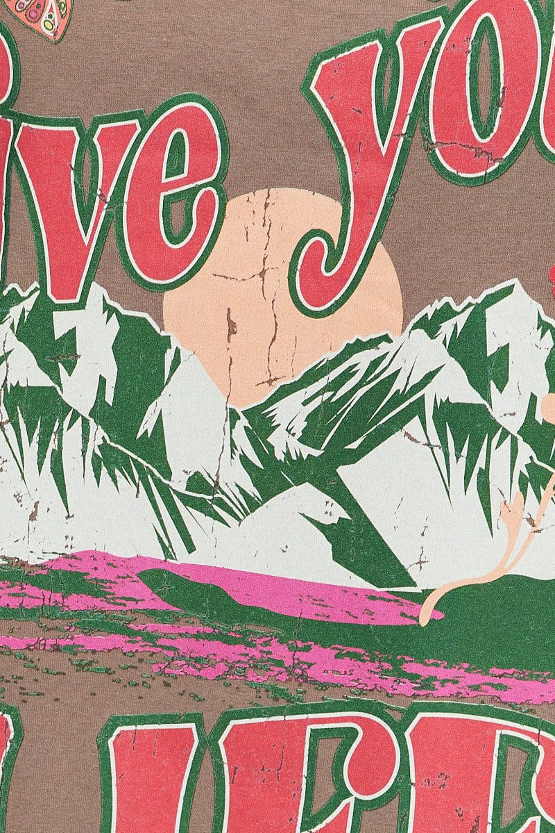 Brown Graphic Butterfly Mountains Festival Tee T-shirt