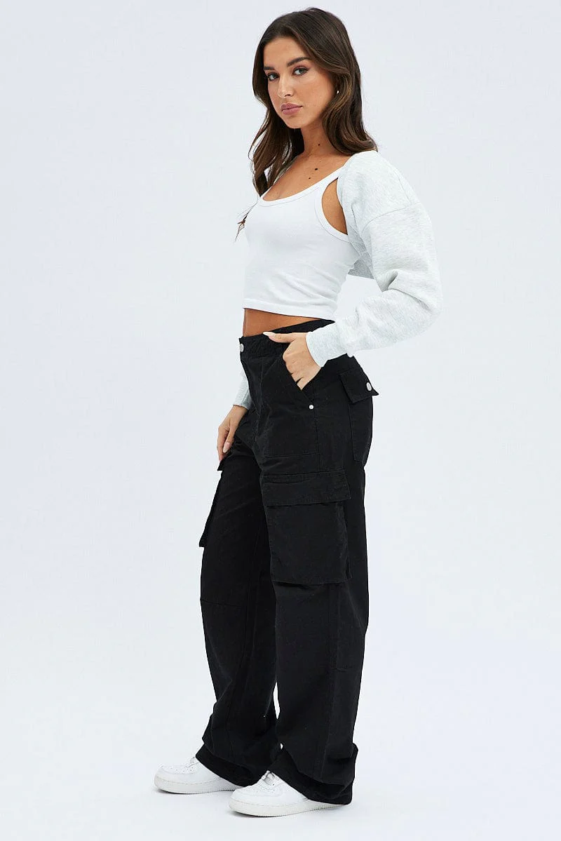 Black Cargo Pants Low Rise
