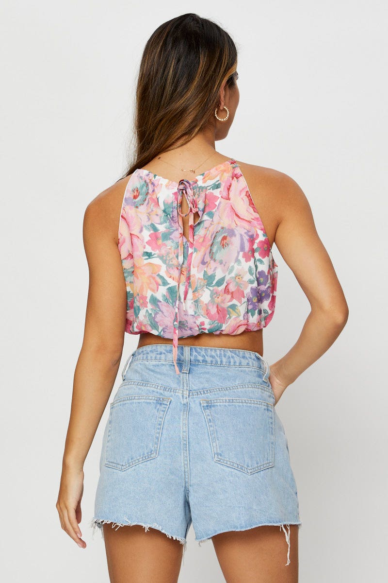 Print Halter Top Crop
