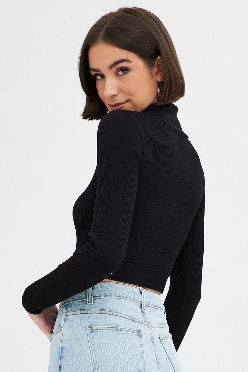Black Collar Top Long sleeve Seamless
