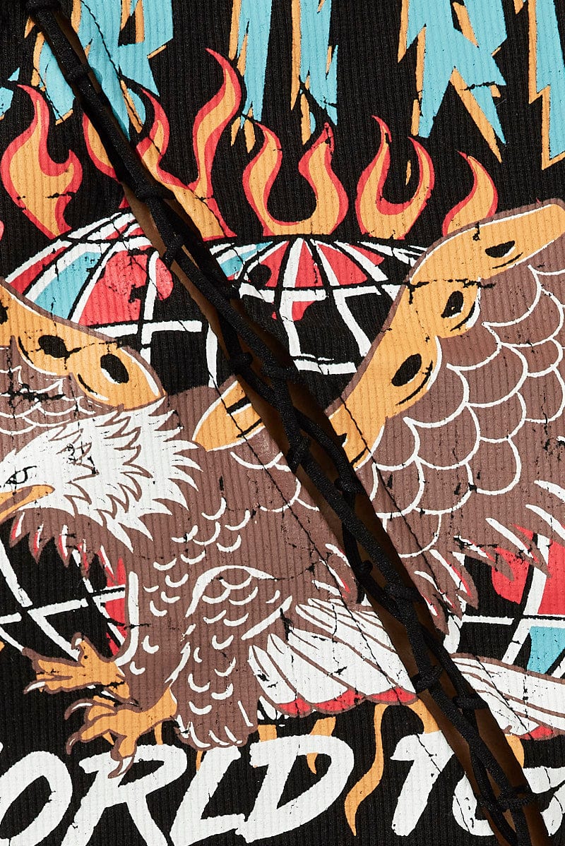 Black Graphic Top Sleeveless Tie up