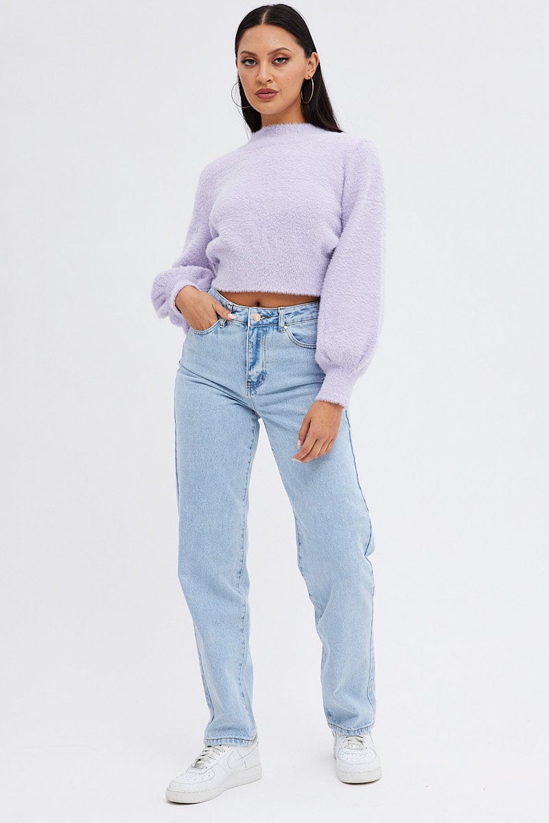 Purple Fluffy Knit Jumper Long Sleeve
