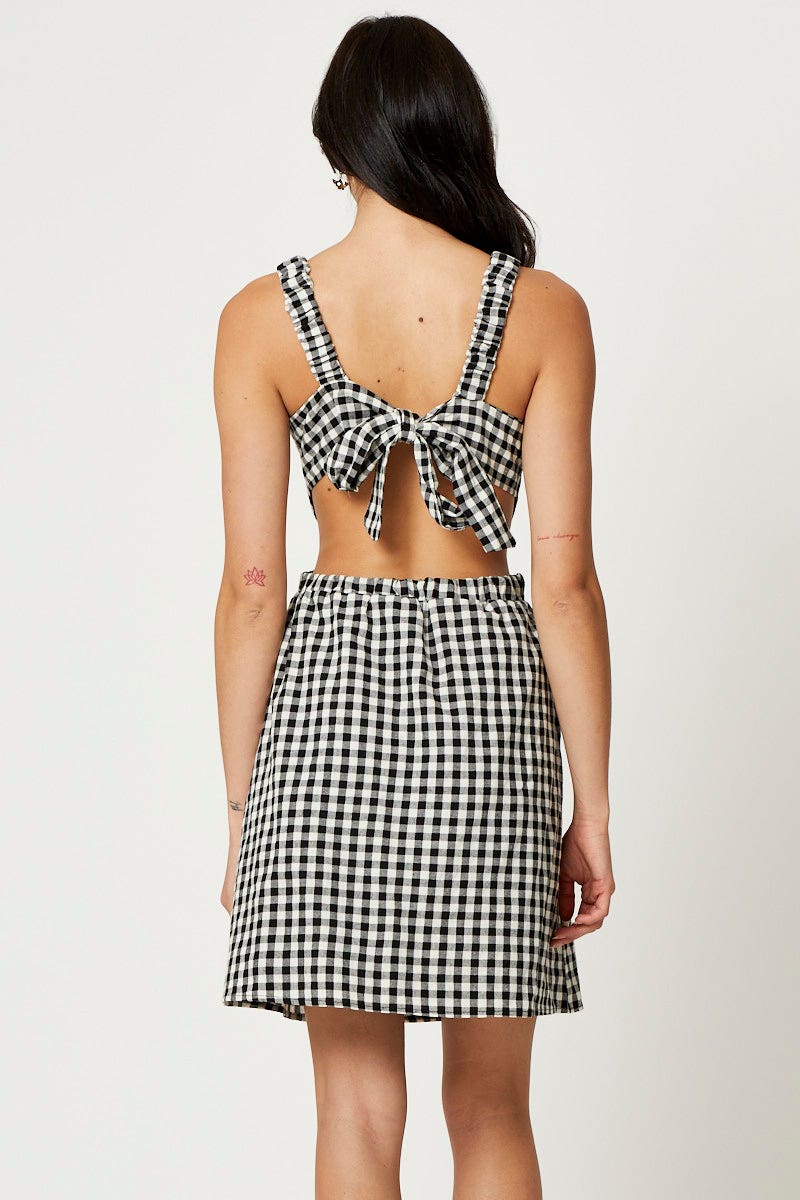 Check Mini Dress Sleeveless Evening