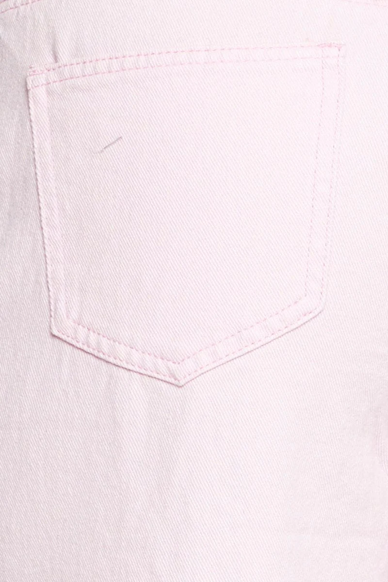 Pink Wide Leg Denim Jeans High Rise