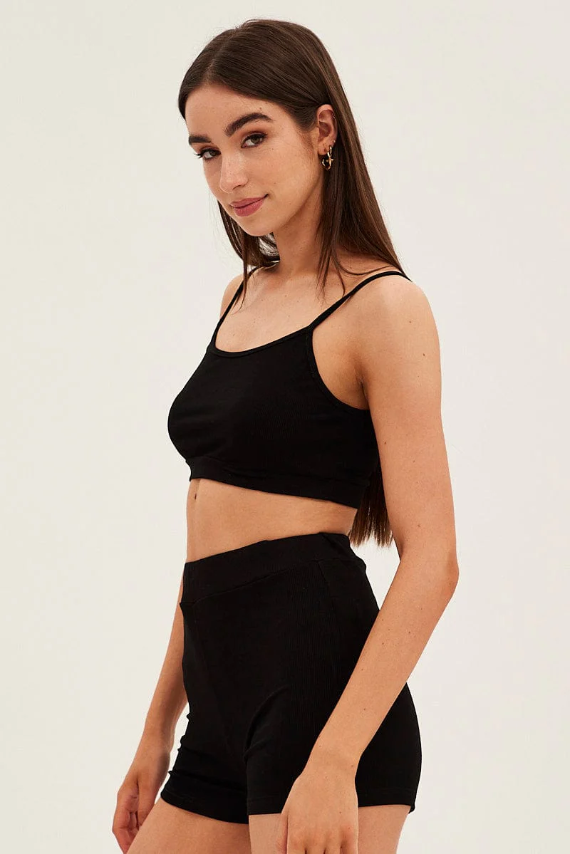 Black Crop Singlet Loungewear Set