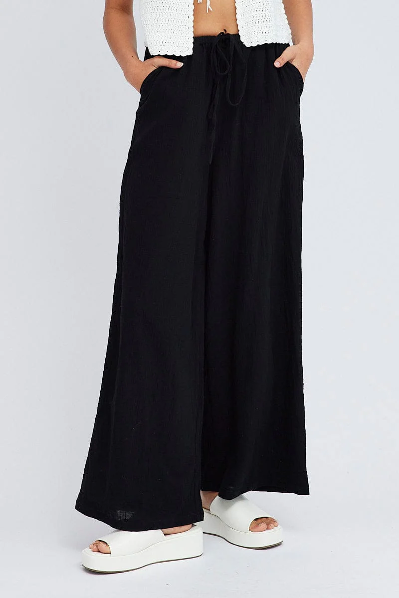 Black Wide Leg Pants Mid Rise