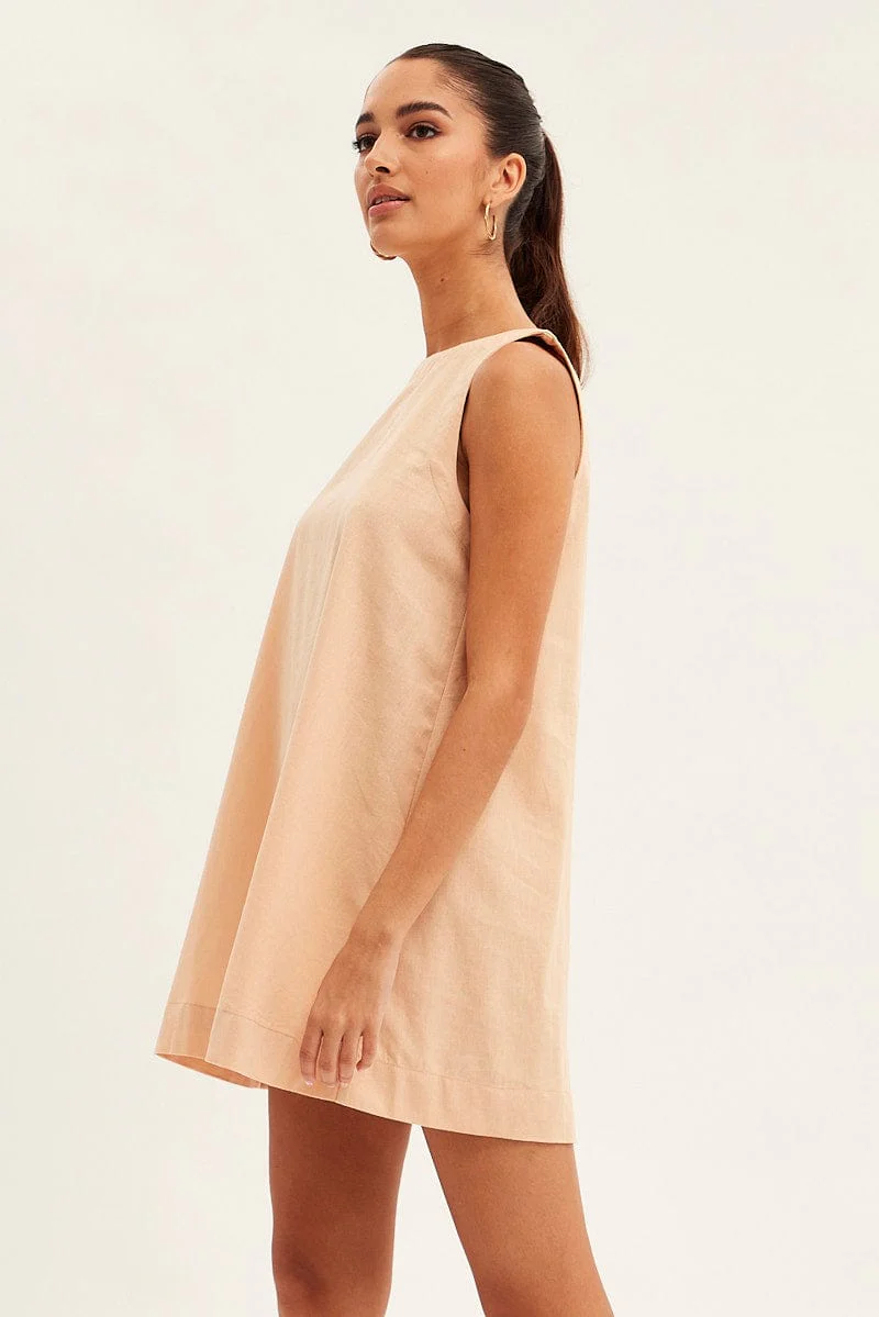 Beige Swing Dress Sleeveless