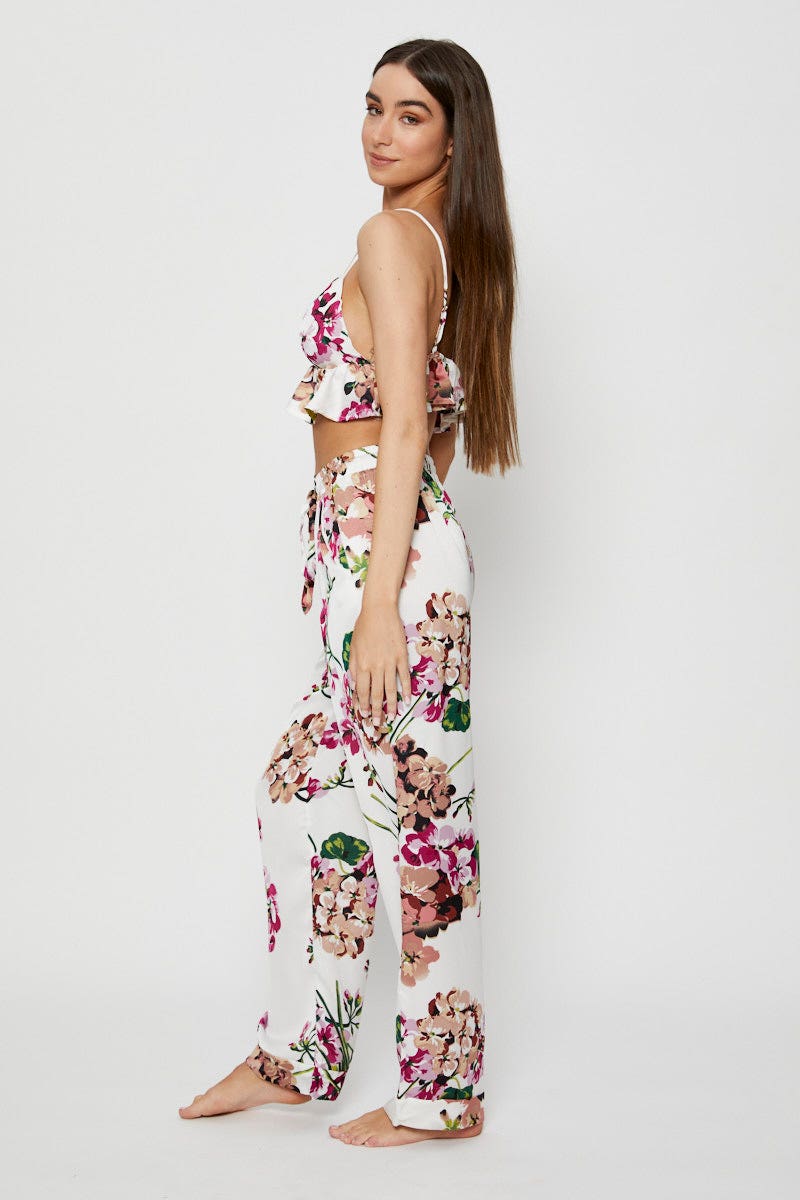 Print Bralette Pyjamas Set Satin