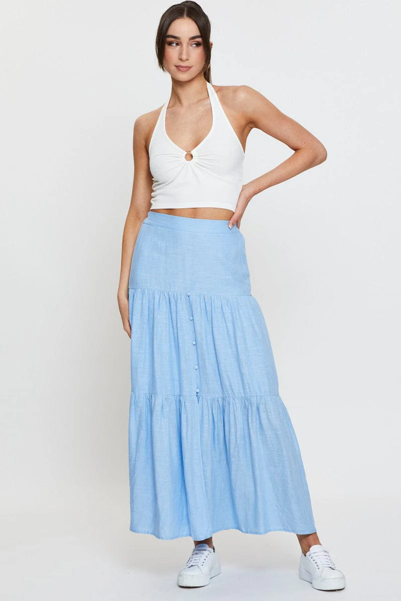 White Ring Detail Top Crop Halter Neck