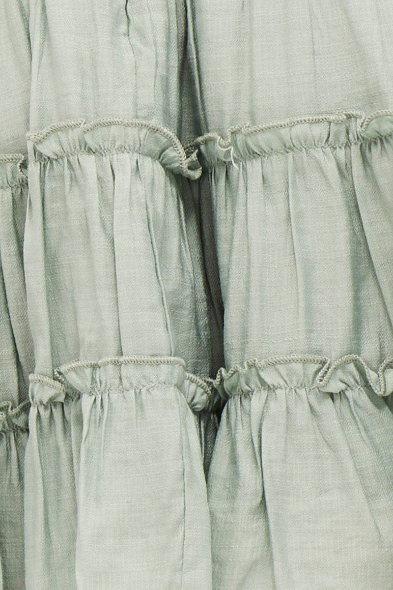 Green V Neck Frill Skater Dress