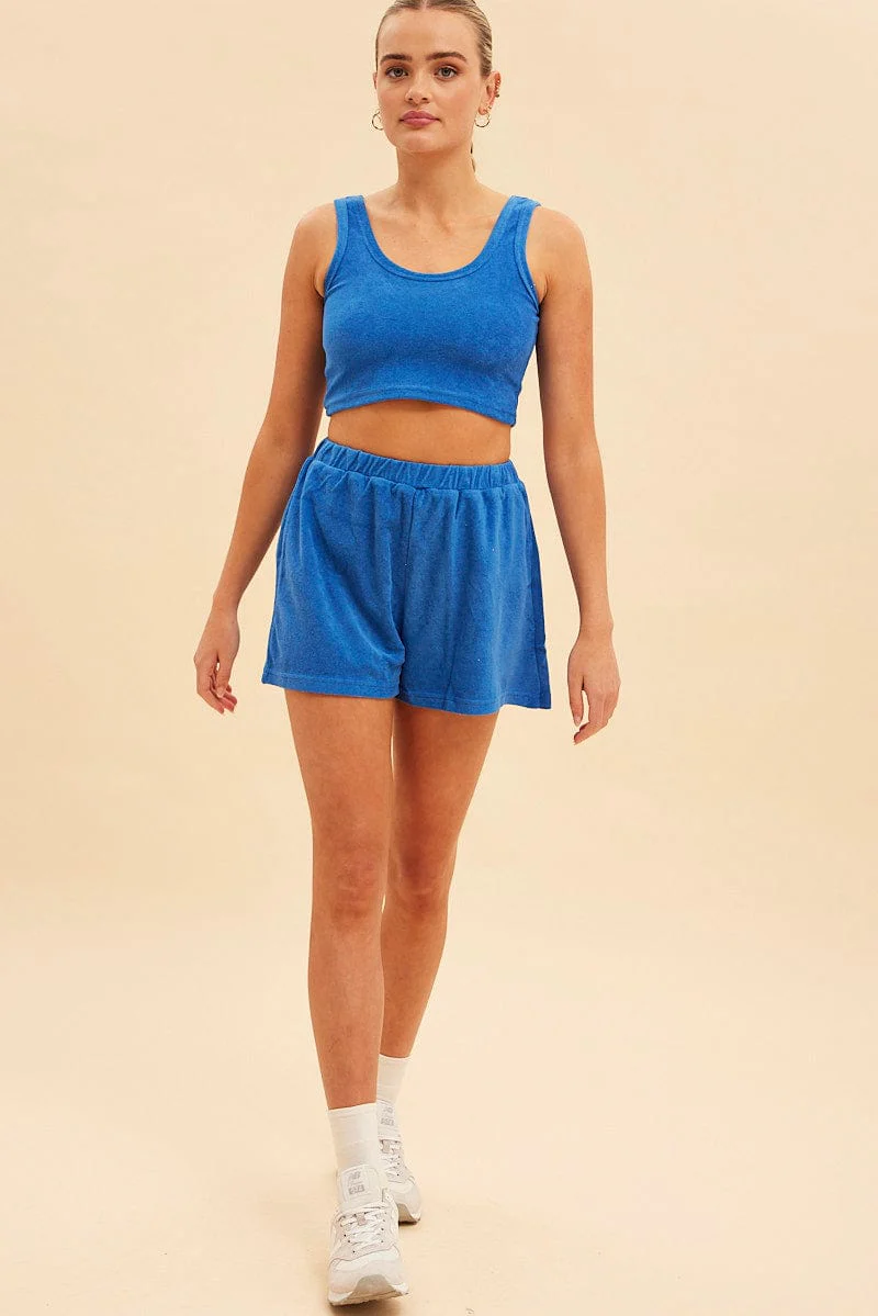 Blue Terry Beach Pull On Shorts