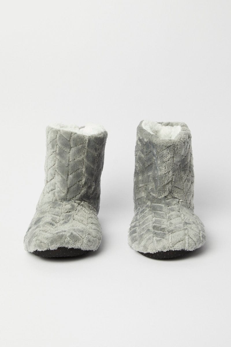Grey Fluffy Boot Slippers